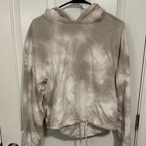 Abercrombie & Fitch Beige and White Tie-Dye Cropped Hoodie